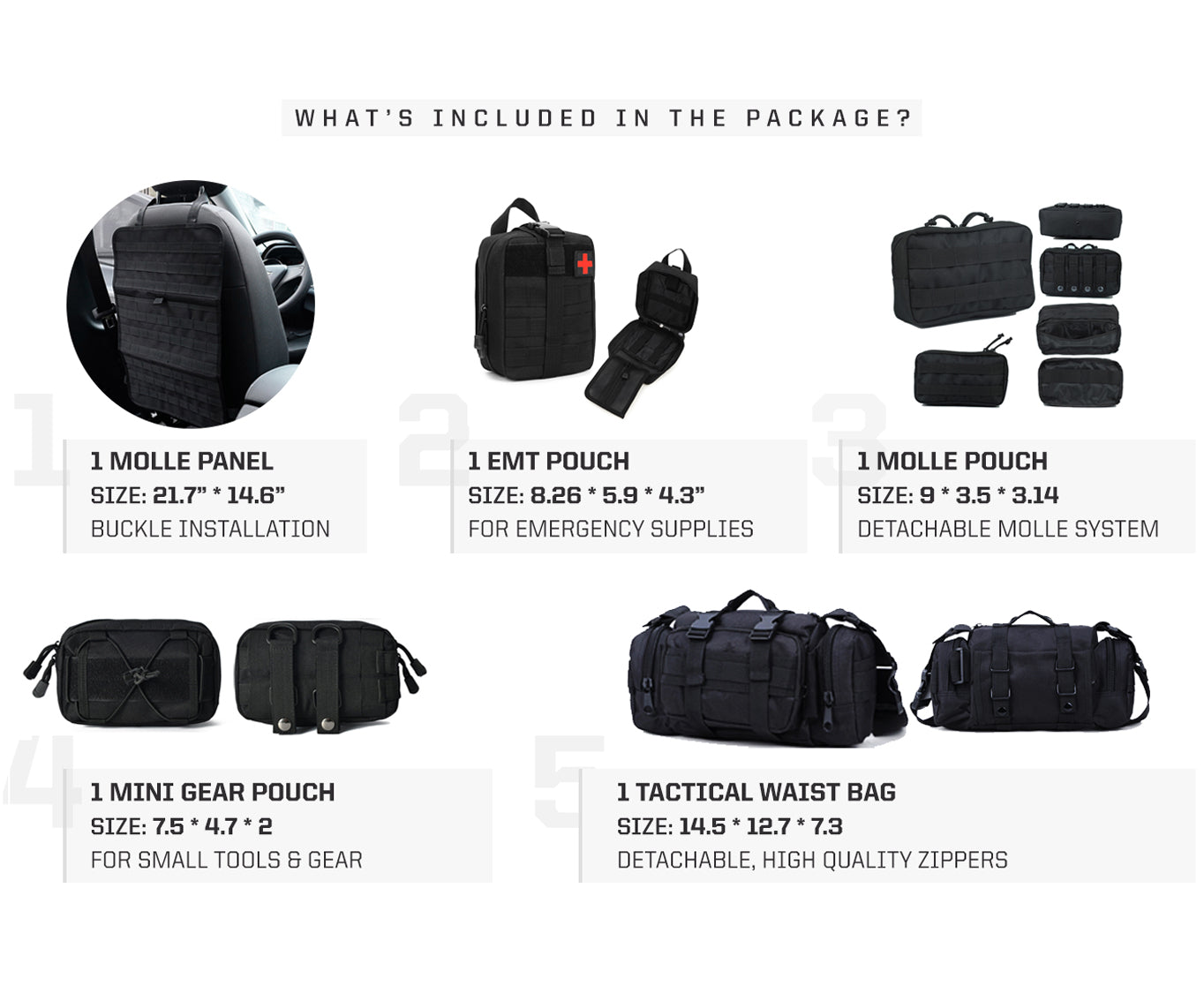 Tactical MOLLE Seat Organizer Full Set